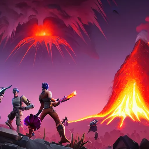 Image similar to fortnite volcano event by greg rutkowski