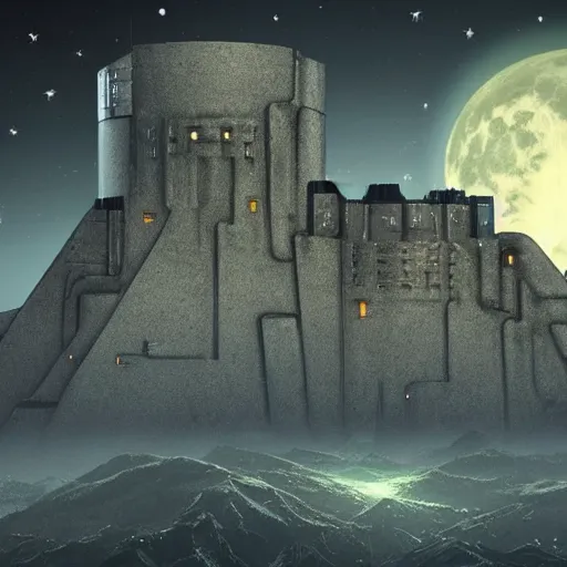 Image similar to sci - fi / fantasy fortress surrounded by moons, retro, crisp, clear, wallpaper