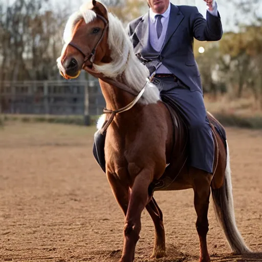 Prompt: saul goodman riding a pony.