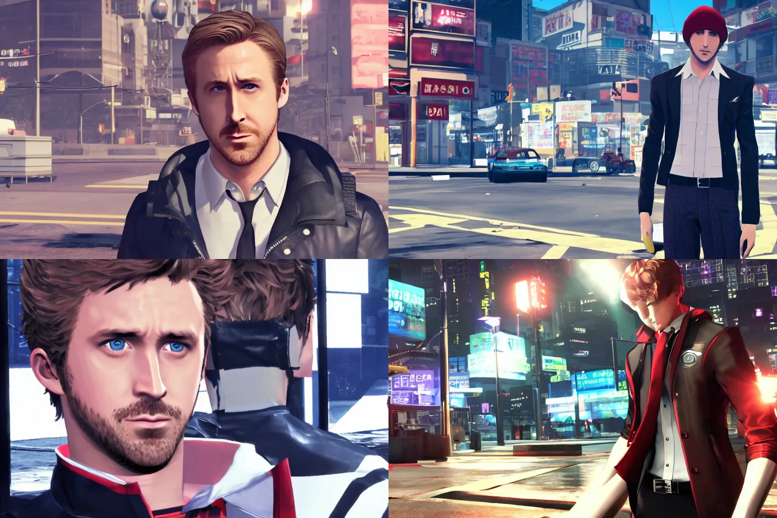 Prompt: ryan gosling in persona 5, in-game screenshot