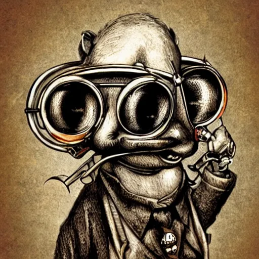 Image similar to a rat with steampunk googles, by ED roth