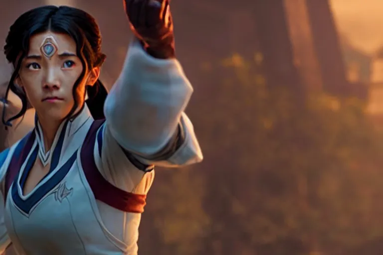 Image similar to live action film still of korra in the new fantasy movie, cinematic lighting