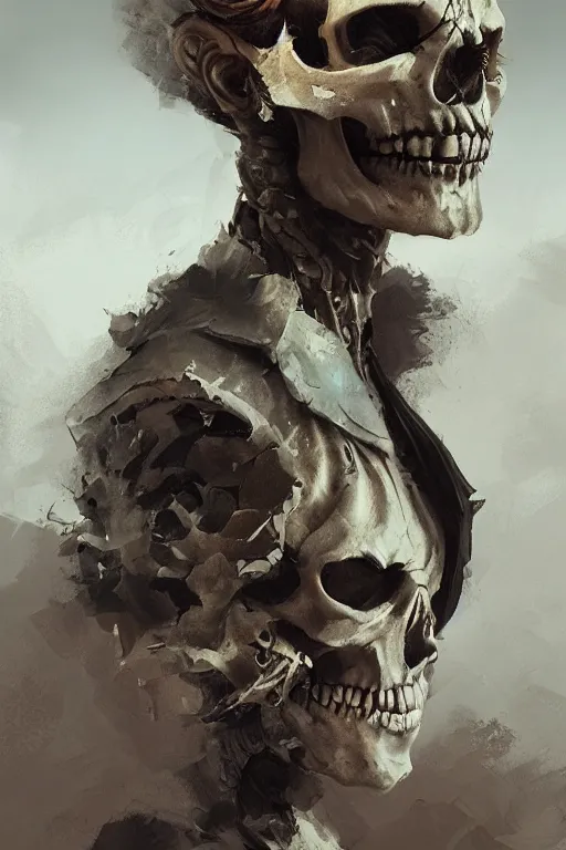 Image similar to concept art skull barrista, close - up portrait, powerfull, intricate, elegant, volumetric lighting, scenery, digital painting, highly detailed, artstation, sharp focus, illustration, concept art, ruan jia, steve mccurry