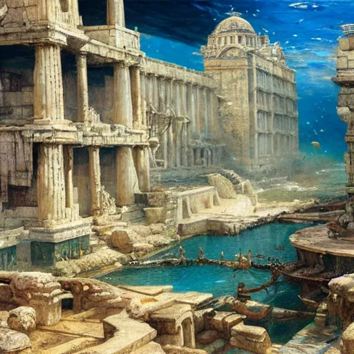 Image similar to underwater city, ancient greece, highly detailed painting by gaston bussiere, craig mullins, j. c. leyendecker 8 k