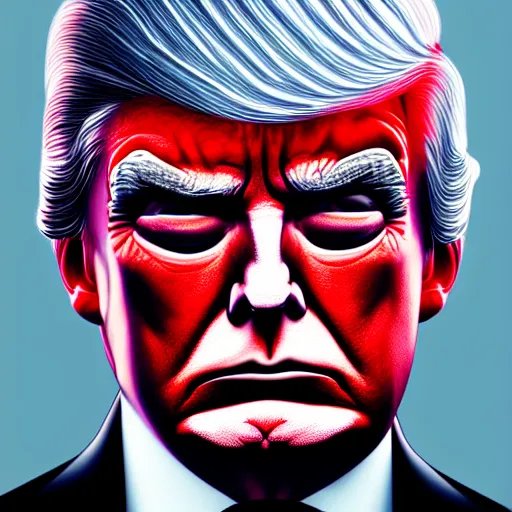 Prompt: Portrait of evil Donald Trump, red eyes, face, dark fantasy, intricate, elegant, highly detailed, digital painting, artstation, concept art, smooth, sharp focus, illustration, art by tran ross