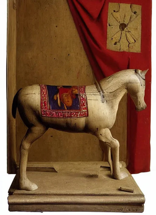 Image similar to wooden horse toy, medieval painting by jan van eyck, johannes vermeer, florence