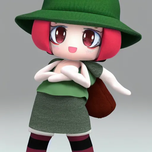 Prompt: cute fumo plush of a cute girl with a green cap, vray