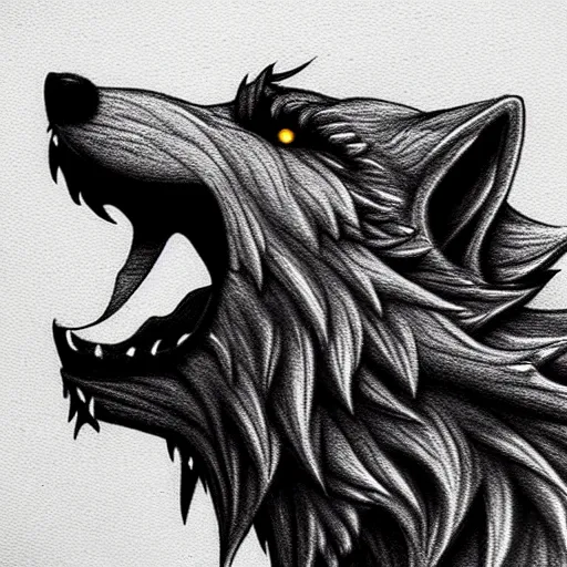 Prompt: werewolf howling at the full moon, side angle, artstation, highly detailed, intricate, pencil