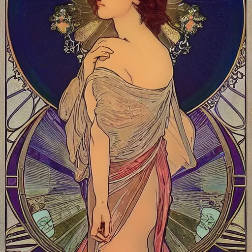 Image similar to megan markle portrait by louis - theophile hingre and alphonse mucha, realistic, sharp focus, zodiac signs, tarot cards, planets, ethereal, art nouveau, magic, moon, sun, crown, dreamy, royal, jewellery