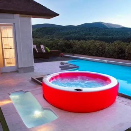 Prompt: a hot tub that looks like a watermelon