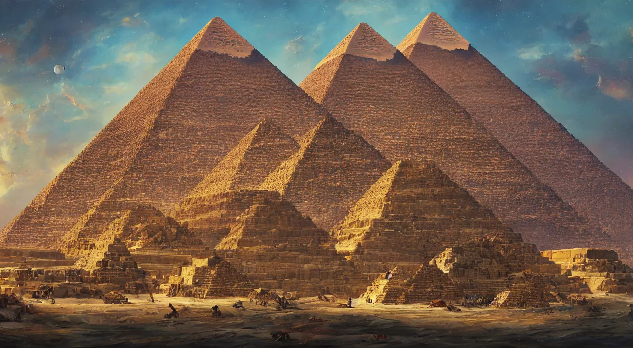 Image similar to Stunning painting of A Great Pyramid of the Future by concept art,Retro colour,hyper detailed,4K Resolution