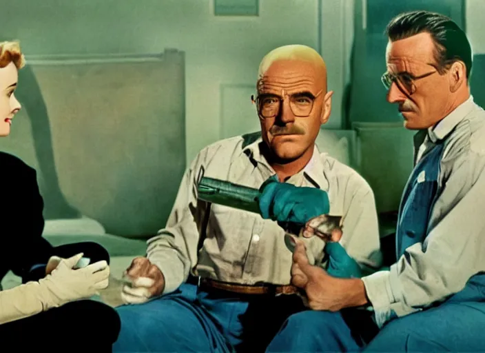 Image similar to a movie still from the 1955 musical Breaking Bad, in full technicolor, cinematic