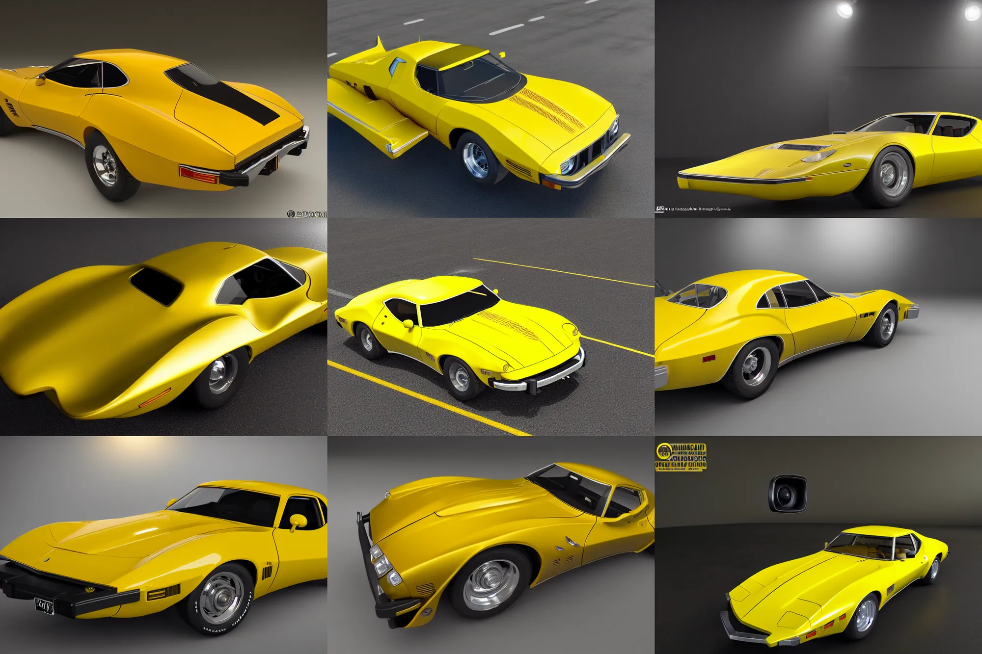 Prompt: 1 9 7 9 yellow stingray, highly detailed body, very expensive, photorealistic camera shot, bright studio setting, studio lighting, crisp quality and light reflections, unreal engine 5 quality render