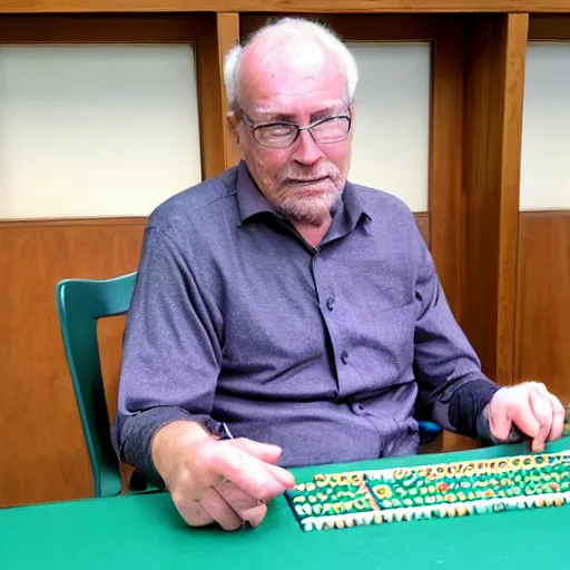 Prompt: Mike tysen sitting at a table using an abacus to count