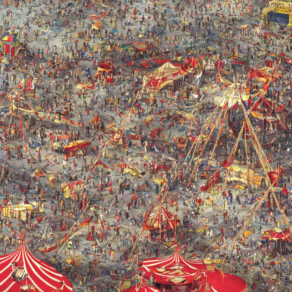 Prompt: close up, zoom in on the circus by charles bell