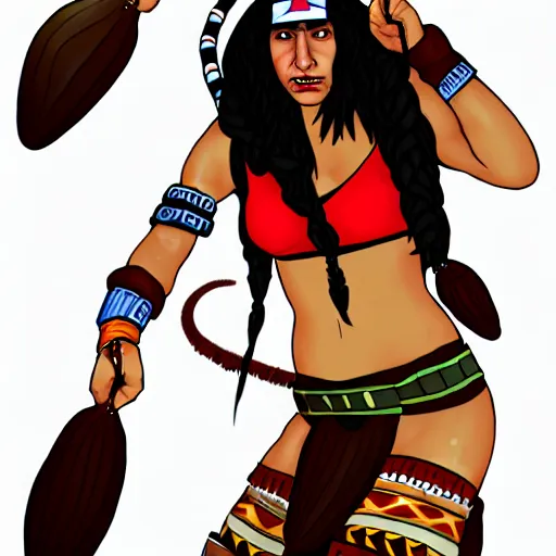 Image similar to Sheva Alomar as native girl fighting large worm, by Buckethead on Deviantart