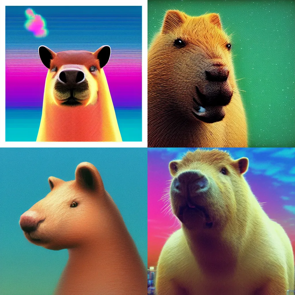 Prompt: Vaporwave Capybara, Photorealistic