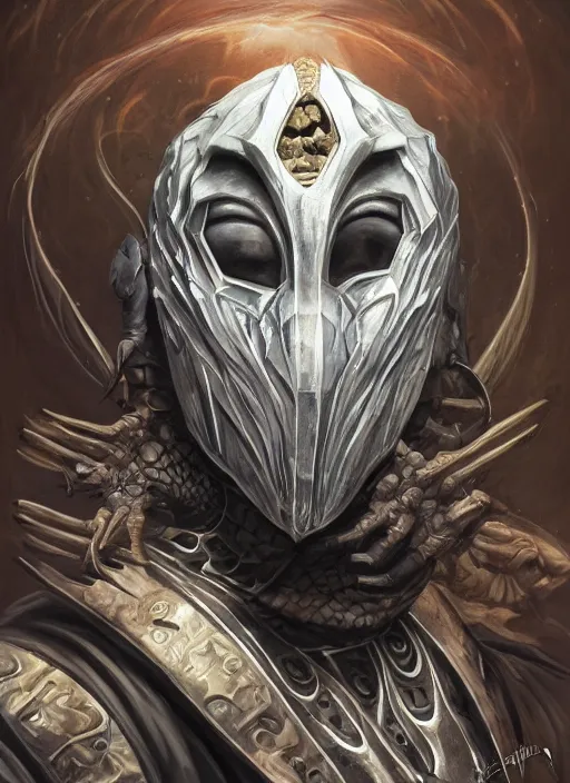 Image similar to cyber rodney dangerfield mf doom reptile eyes, black metal skin. intricate, elegant, highly detailed, centered, digital painting, artstation, concept art, smooth, sharp focus, illustration, artgerm, tomasz alen kopera, peter mohrbacher, donato giancola, joseph christian leyendecker, wlop, frank frazetta