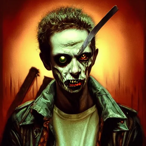 Image similar to young martin from depeche mode as a zombie with light eyes, 7 days to die zombie, gritty background, fine art, award winning, intricate, elegant, sharp focus, cinematic lighting, digital painting, 8 k concept art, art by michael hussar, art by brom, art by guweiz and z. w. gu, 8 k