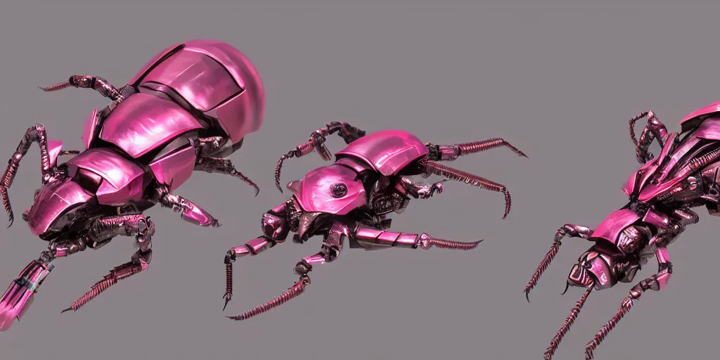 Image similar to a metal insect - like of female mecha like beetles is in pink and red collection by merriam, daniel, intricate mechanical details, futuristic, 2 k aesthetic, dramatic lighting, 4 k, 3 d octane render, provenance, detailed, trending on artstation