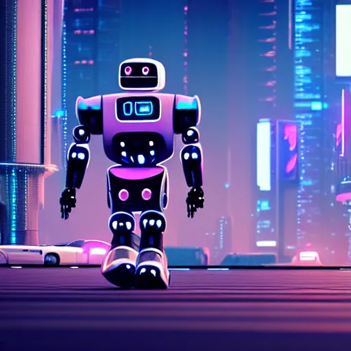 Image similar to a cute big robots life in cyberpunk city. super realistic 8 k render of a elegant, cinematic composition