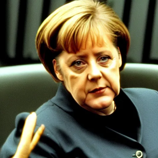 Image similar to angela merkel as trinity, starring in the movie the matrix, 1999. Cinematic