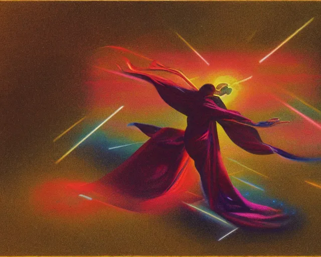 Image similar to isometric drawing of a cosmic being, numenous, omniscient, hopeful, flesh and metal, blissful, serene, esoteric, color theory, singularity, sharp focus, by Kurosawa, by Greg Rutkowski, epic tale of the twin sisters, web, detailed, composition, medieval, transhumanist dancing, god rays, lens flares, dramatic lighting, volumetric lighting, unreal engine, futuristic, hybrid