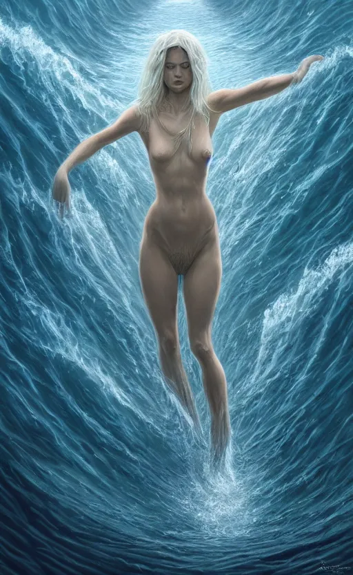 Prompt: A woman merging out of the ocean, masterpiece digital painting by Alex Grey, Greg Rutkowski, artstation, 4k wallpaper