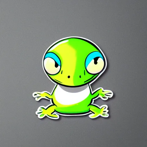 Prompt: cartoon sticker of cute light green gecko with white border and light gray background