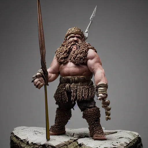 Image similar to 8 5 mm f 1. 8 photograph of a claymation sculpture warrior dwarf, highly detailed sculpey diorama, by erwin olaf, smooth, sharp foccus, commercial photography, fashion shoot