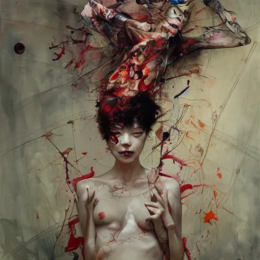 Image similar to virtual reality dreaming, in the style of adrian ghenie, esao andrews, jenny saville,, surrealism, dark art by james jean, takato yamamoto