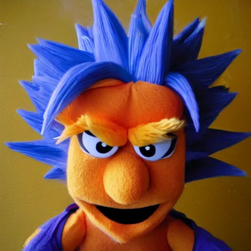 Image similar to super saiyan goku muppet, jim henson