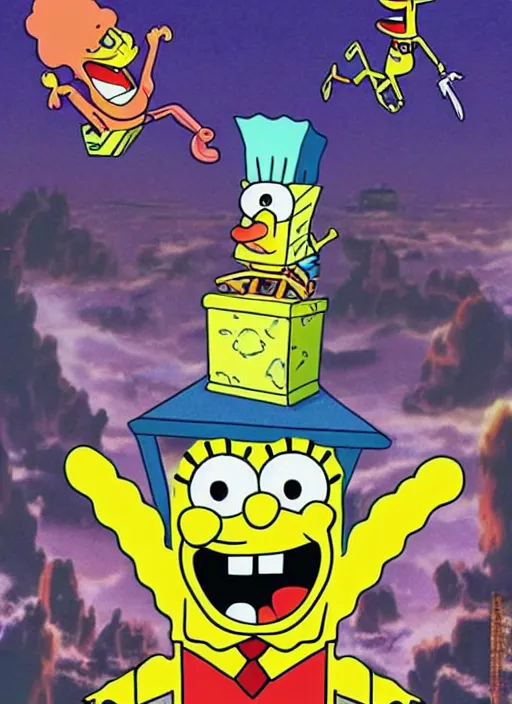 Prompt: spongebob end of evangelion movie poster