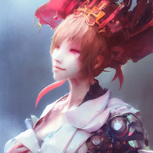 Prompt: matte painting, by yoshitaka amano, by ruan jia, by conrad roset, by good smile company, detailed anime 3d render of a 27yo female jester android, portrait, cgsociety, artstation, quirky mechanical costume and grand headpiece, surreal mystical atmosphere