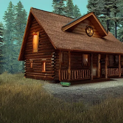 Image similar to a cabin in the woods unreal engine