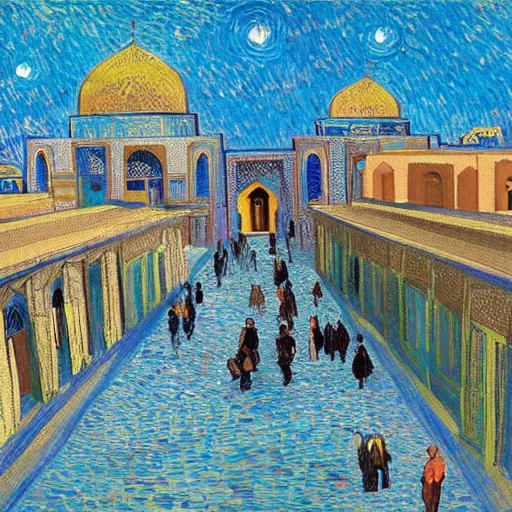 Image similar to painting of esfahan, iran, in the style of van gogh