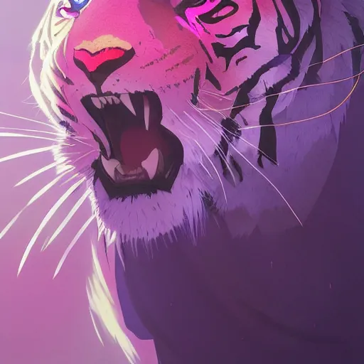 Image similar to a pink tiger wearing a lab coat, illustration concept art anime key visual trending pixiv fanbox by wlop and greg rutkowski and makoto shinkai and studio ghibli and kyoto animation symmetrical facial features