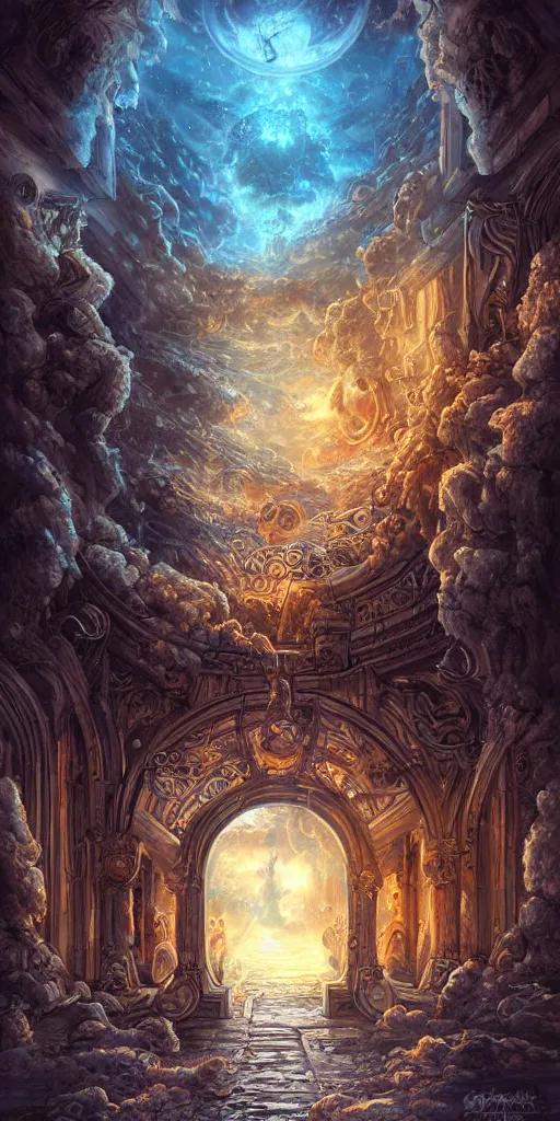 Prompt: The gate to the eternal kingdom of Athena, fantasy, digital art, HD, detailed.