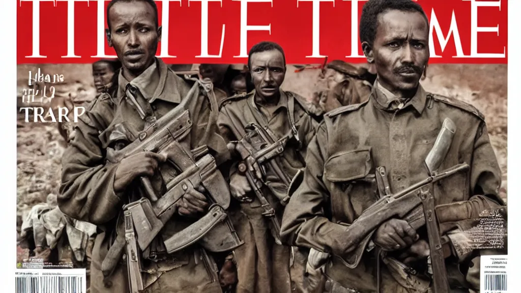 Prompt: ethiopian civil war, derg, red terror, portrait picture, in the cover of time