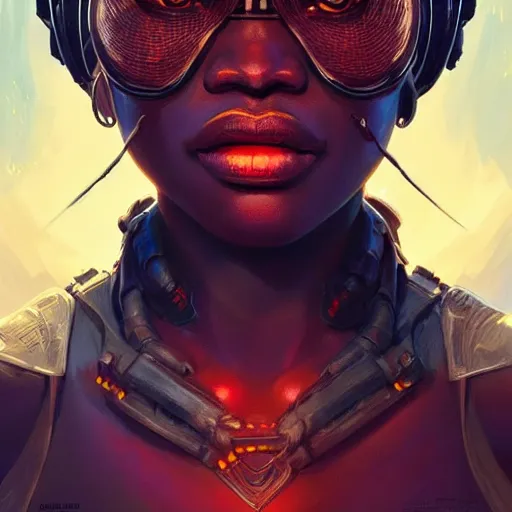 Image similar to african space pirate, science fiction, highly detailed, digital painting, beautiful eyes, symmetry, concept art, sharp focus, illustration, global illumination, radiant light, detailed and intricate environment, art by artgerm and greg rutkowski and magali villeneuve and ilya kuvshinov!