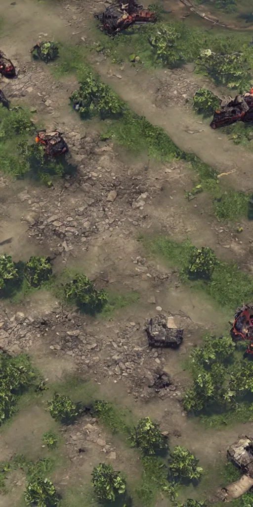 Prompt: aerial view of destroyed battlefield, unreal engine