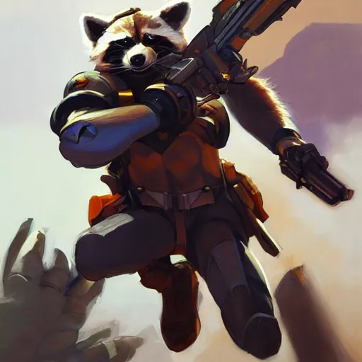 Image similar to greg manchess portrait painting of armored rocket raccoon as overwatch character, medium shot, asymmetrical, profile picture, organic painting, sunny day, matte painting, bold shapes, hard edges, street art, trending on artstation, by huang guangjian and gil elvgren and sachin teng