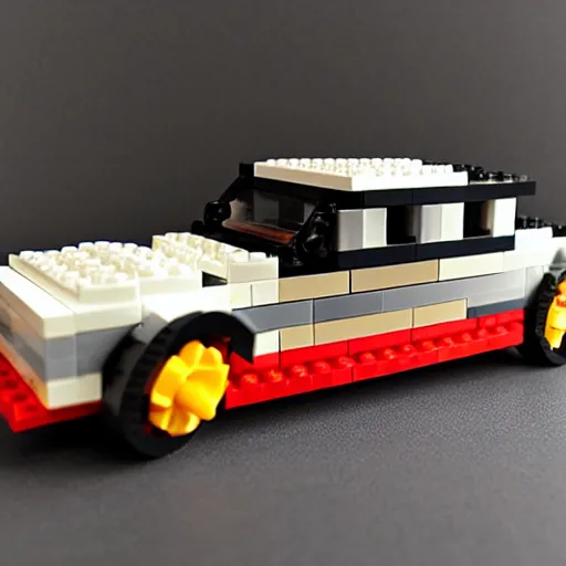 Prompt: photo of moskvich 412 car made of lego, 35 mm