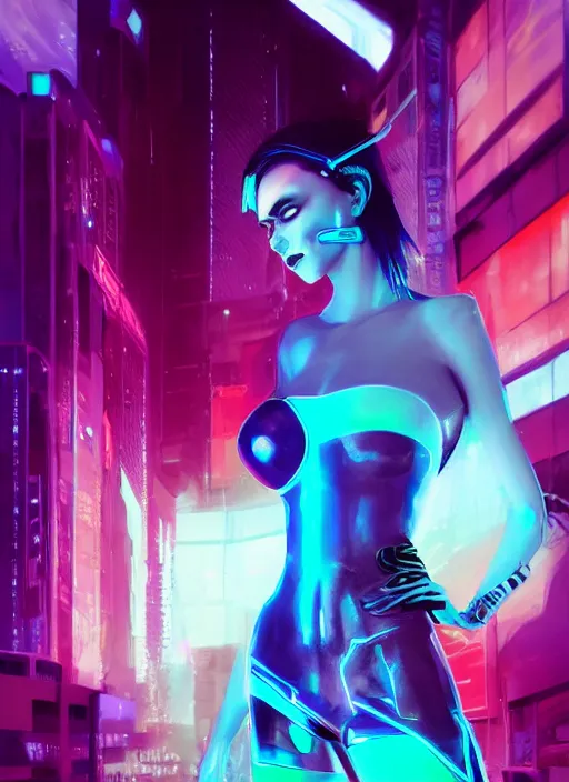 Prompt: a woman with blue makeup and a futuristic outfit, cyberpunk art by maciej kuciara, featured on behance, digital art, neon, glowing neon, futuristic