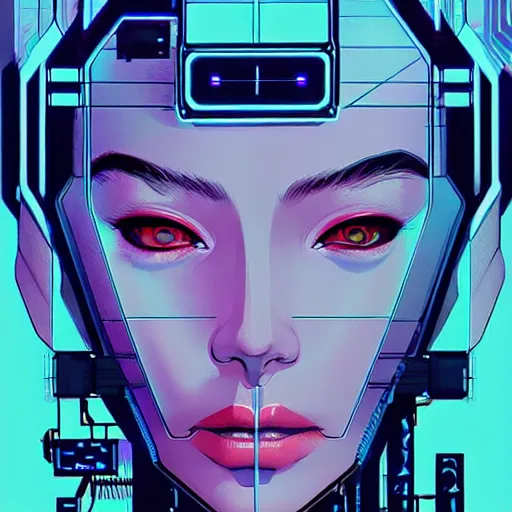 Image similar to a portrait of a beautiful cybernetic woman connected to a synthesizer from hell, wires, cyberpunk concept art by josan gonzales and jean claude meziere and syd mead