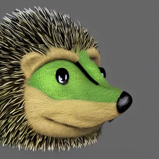 Prompt: behance hd, 3 d head of green hedgehog, cgsociety, symmetrical logo