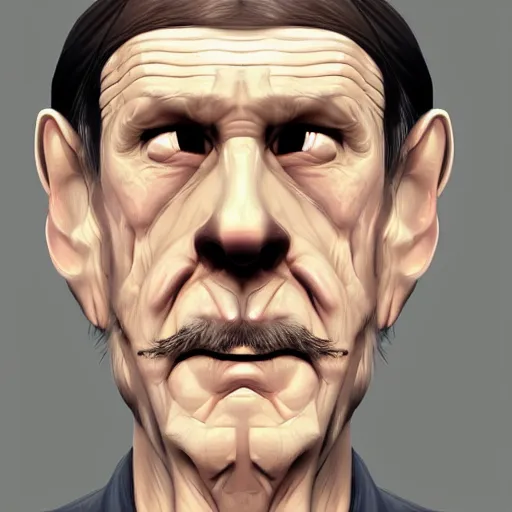 Prompt: a man with a creepy look on his face, a character portrait by rene auberjonois, trending on cgsociety, neo - dada, flat shading, flat colors, speedpainting