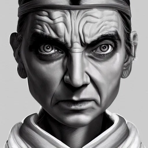 Image similar to mr. bean female, jedi master, wearing the traditional jedi robe, beautiful and uniquely odd looking, detailed symmetrical close up portrait, intricate complexity, in the style of artgerm and ilya kuvshinov, magic the gathering, star wars art