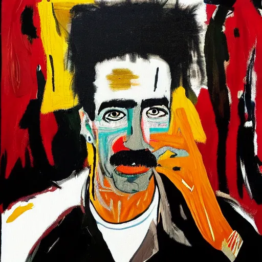 Image similar to frank zappa portrait painted by jean michel - basquiat