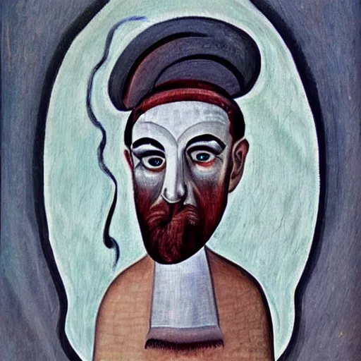 Prompt: portrait of ancient silly greek man with big eyes and sharp nose. fine detail. artistic painting by lurid